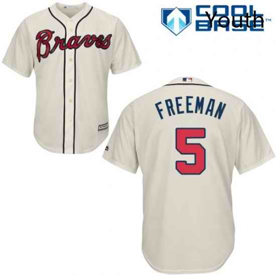 Youth Majestic Atlanta Braves 5 Freddie Freeman Replica Cream Alternate 2 Cool Base MLB Jersey